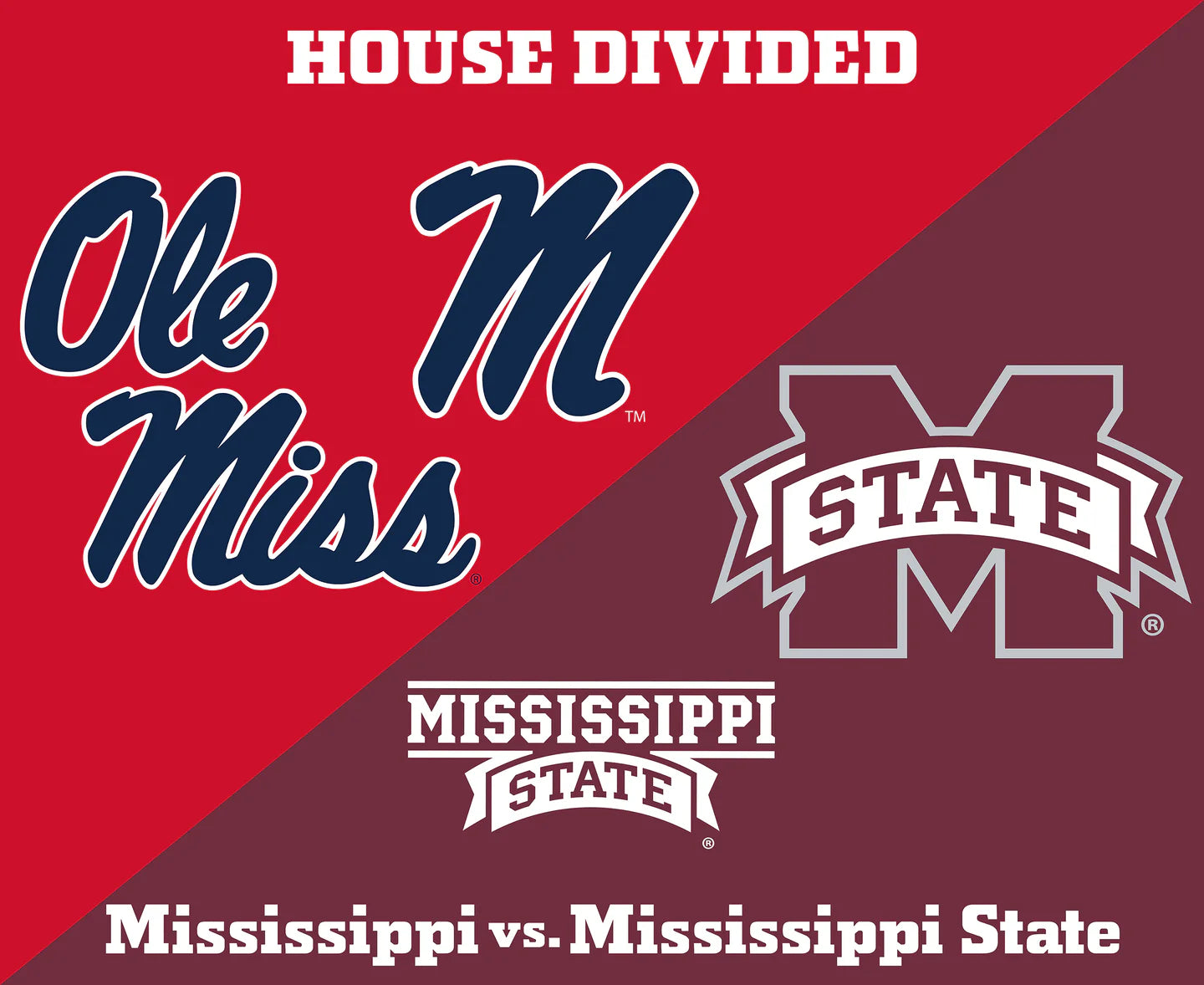 Mississippi Vs. Mississippi State House Divided Panel 36" NCAA College Sykel Enterprises Cotton Fabric 1396MS-MSST