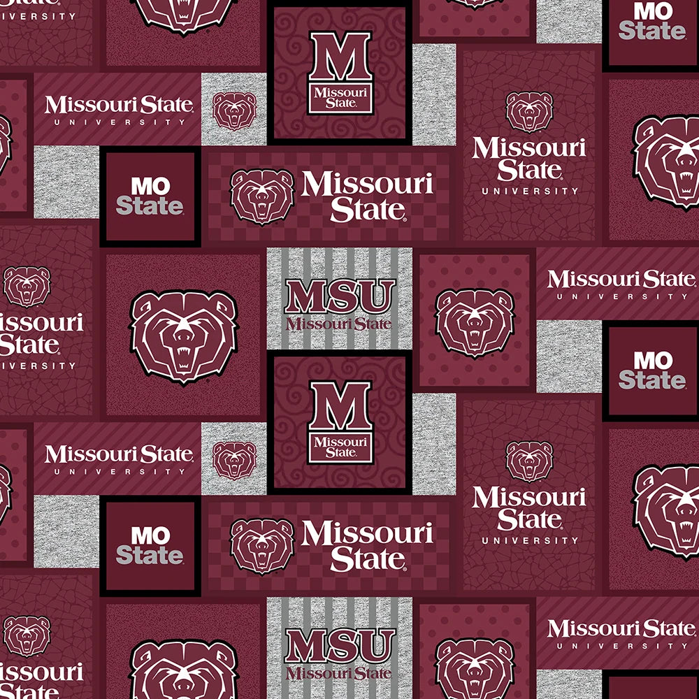 Missouri State Bears NCAA College Patch Sykel Enterprises Polyester FLEECE Fabric MOU-1177