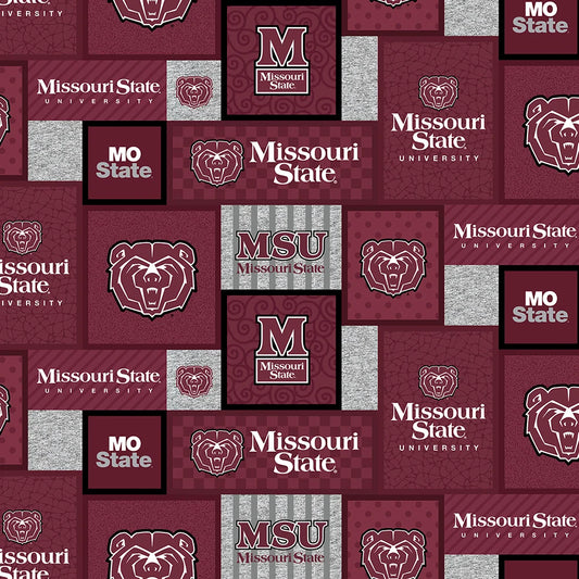 Missouri State Bears NCAA College Patch Sykel Enterprises Polyester FLEECE Fabric MOU-1177