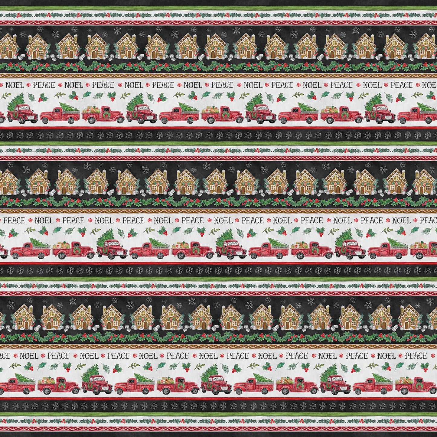 Mistletoe Magic Christmas Border Stripe Lily Ford Blank Quilting Cotton Fabric