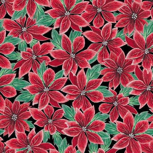 Mistletoe Magic Christmas Poinsettias Lily Ford Blank Quilting Cotton Fabric