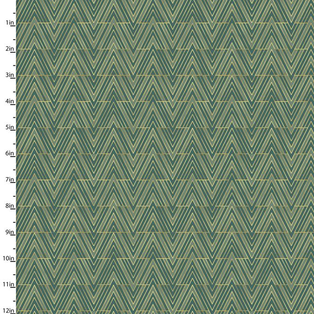 Mistletoe & Metallic Trees Chevron Green Katie Yost 3 Wishes Cotton Fabric