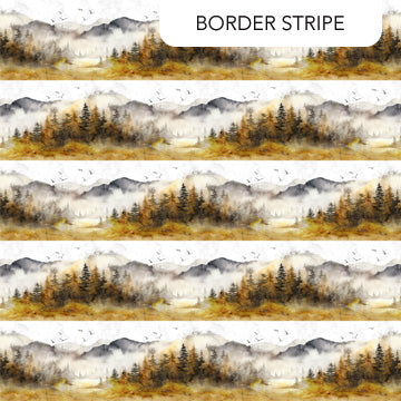 Misty Morning Border Stripe Ochre Multi Deborah Edwards Melanie Samra Northcott Cotton Fabric NC-DP28648-54