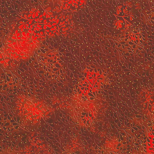 Mixed Metallics Foliage Cranberry Red Robert Kaufman Cotton Fabric RK-SRKDM-23068-113