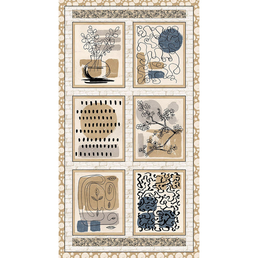 Modern Abstractions Abstract Blocks Panel 24" Tan Beige Bentpath Studios Blank Quilting Cotton Fabric