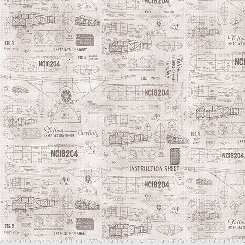 Monochrome Model Airplanes Parchment Tim Holtz Eclectic Elements Free Spirit Cotton Fabric