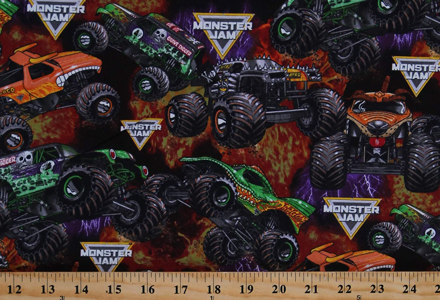 Monster Truck Packed Monster Jam Sykel Cotton Fabric