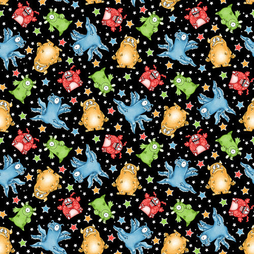 Monster'o City Monsters & Stars Glow Black Shelly Comiskey Henry Glass Cotton Fabric