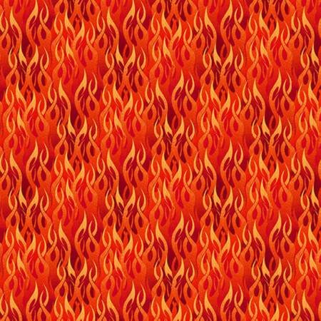 Monster Trucks Flames Flame Red Orange Pattern Wheel Studio Henry Glass Cotton Fabric