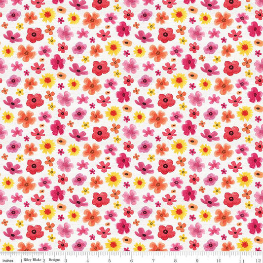 Monthly Placemats February Flower Toss Off White Tara Reed Riley Blake Designs Cotton Fabric