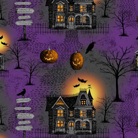 Moonlit Manor Large Allover Black Purple Wilmington Prints Cotton Fabric WP-3071-34009-968
