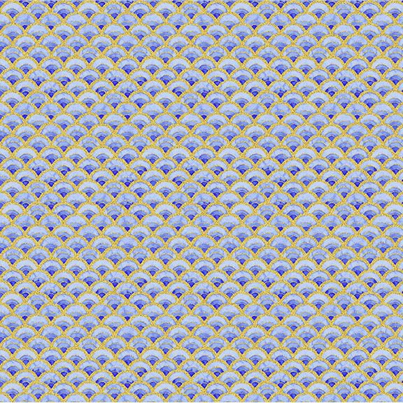 Moonlight Asian Scallop Blue Metallic Chong-A-Hwang Timeless Treasures Cotton Fabric TT-LOTUS-CM3988-BLUE