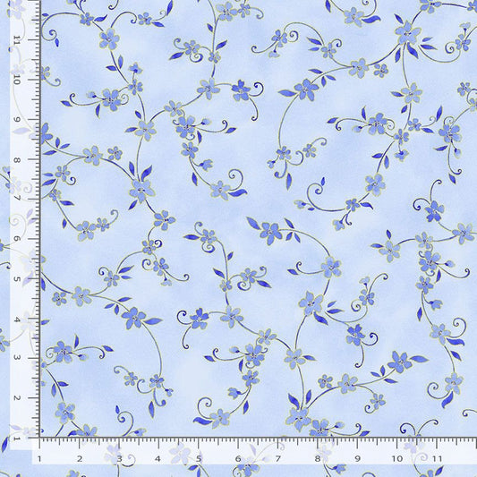 Moonlight Leave Vines Sky Metallic Chong-A-Hwang Timeless Treasures Cotton Fabric TT-LOTUS-CM3984-SKY