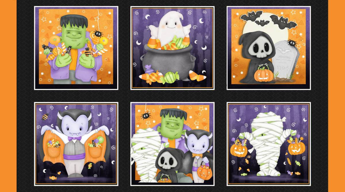 Moonlight Mischief Glow 6" Block Panel 24" Glow Multi Shelly Comiskey Henry Glass Cotton Fabric HG-2563BG-59
