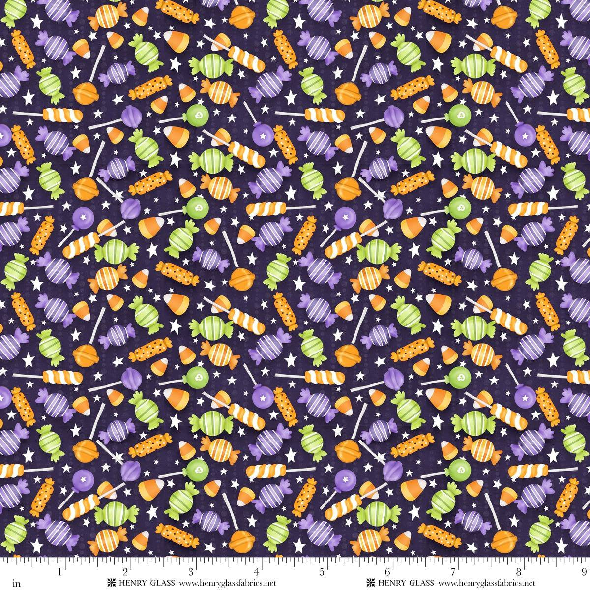 Moonlight Mischief Glow Candy Toss Glow Dark Purple Shelly Comiskey Henry Glass Cotton Fabric HG-2553G-55