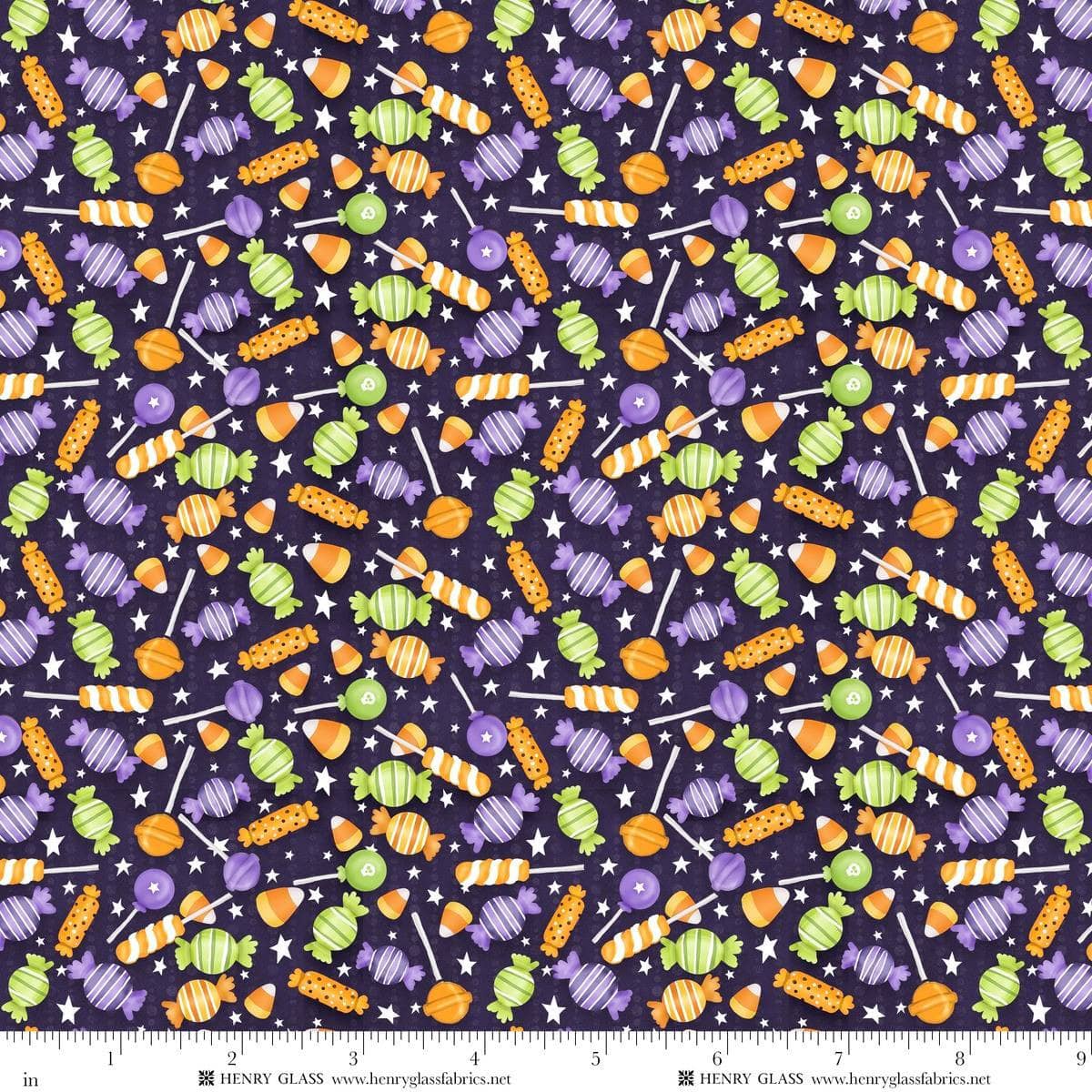 Moonlight Mischief Glow Candy Toss Glow Dark Purple Shelly Comiskey Henry Glass Cotton Fabric HG-2553G-55 | US Fabric Shop