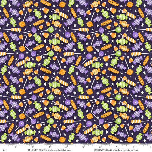 Moonlight Mischief Glow Candy Toss Glow Dark Purple Shelly Comiskey Henry Glass Cotton Fabric HG-2553G-55