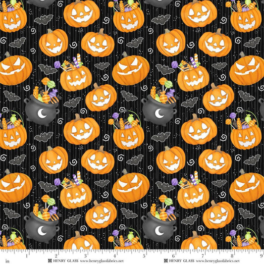 Moonlight Mischief Glow Small Pumpkin Glow Black Shelly Comiskey Henry Glass Cotton Fabric HG-2555G-99