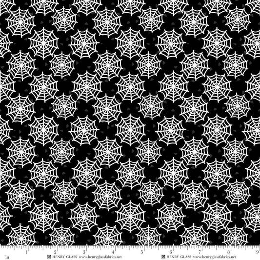 Moonlight Mischief Glow Spider Web Glow Black Shelly Comiskey Henry Glass Cotton Fabric HG-2559G-99
