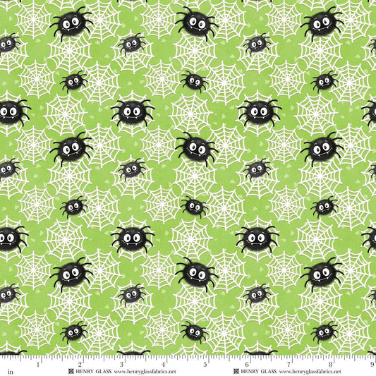 Moonlight Mischief Glow Spiders and Webs Glow Green Shelly Comiskey Henry Glass Cotton Fabric HG-2557G-66