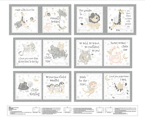 Moonlit Dreams Animal Book Panel 36" Gray Victoria Hutto Studio E Cotton Fabric SE-8033P-09