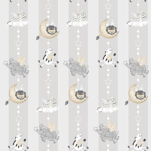 Moonlit Dreams Animal Stripe Pearl Light Gray Victoria Hutto Studio E Cotton Fabric