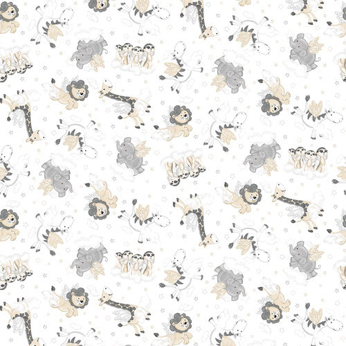 Moonlit Dreams Tossed Animals Charcoal White Victoria Hutto Studio E Cotton Fabric SE-8023-09