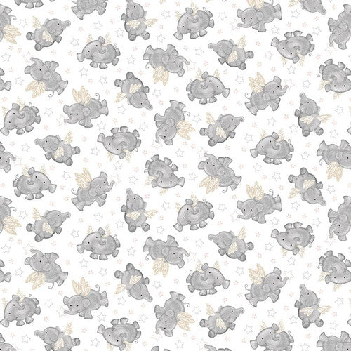 Moonlit Dreams Tossed Elephants Gray Victoria Hutto Studio E Cotton Fabric