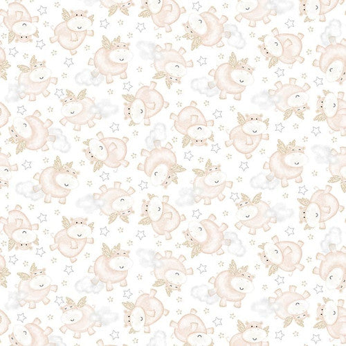 Moonlit Dreams Tossed Hippos Blush White Victoria Hutto Studio E Cotton Fabric