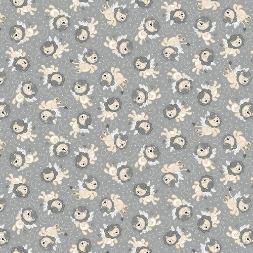 Moonlit Dreams Tossed Lions Gray Victoria Hutto Studio E Cotton Fabric