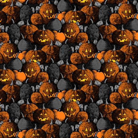 Moonlit Manor Pumpkin Patch Black Orange Wilmington Prints Cotton Fabric WP-3071-34010-988