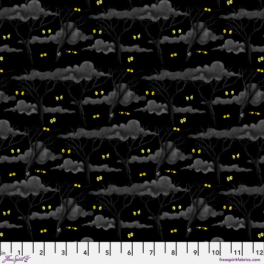 Moonlit Mischief Eerie Night Forest Cat Eyes Black Mary Engelbreit Free Spirit Cotton Fabric FS-PWMY049.BLACK