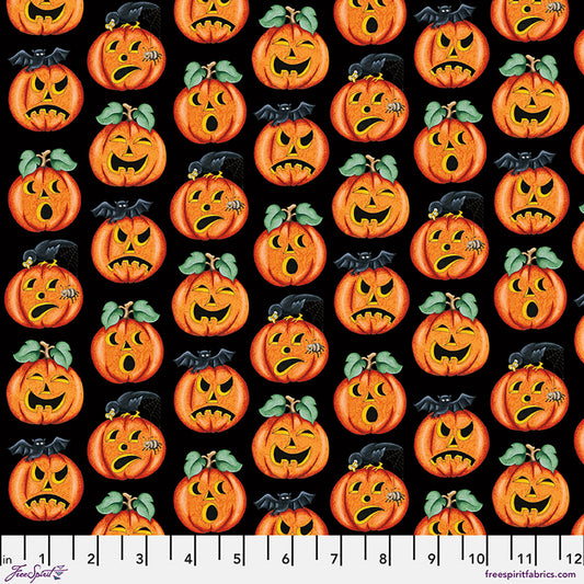 Moonlit Mischief Jack-O-Lanterns Black Mary Engelbreit Free Spirit Cotton Fabric FS-PWMY050.BLACK