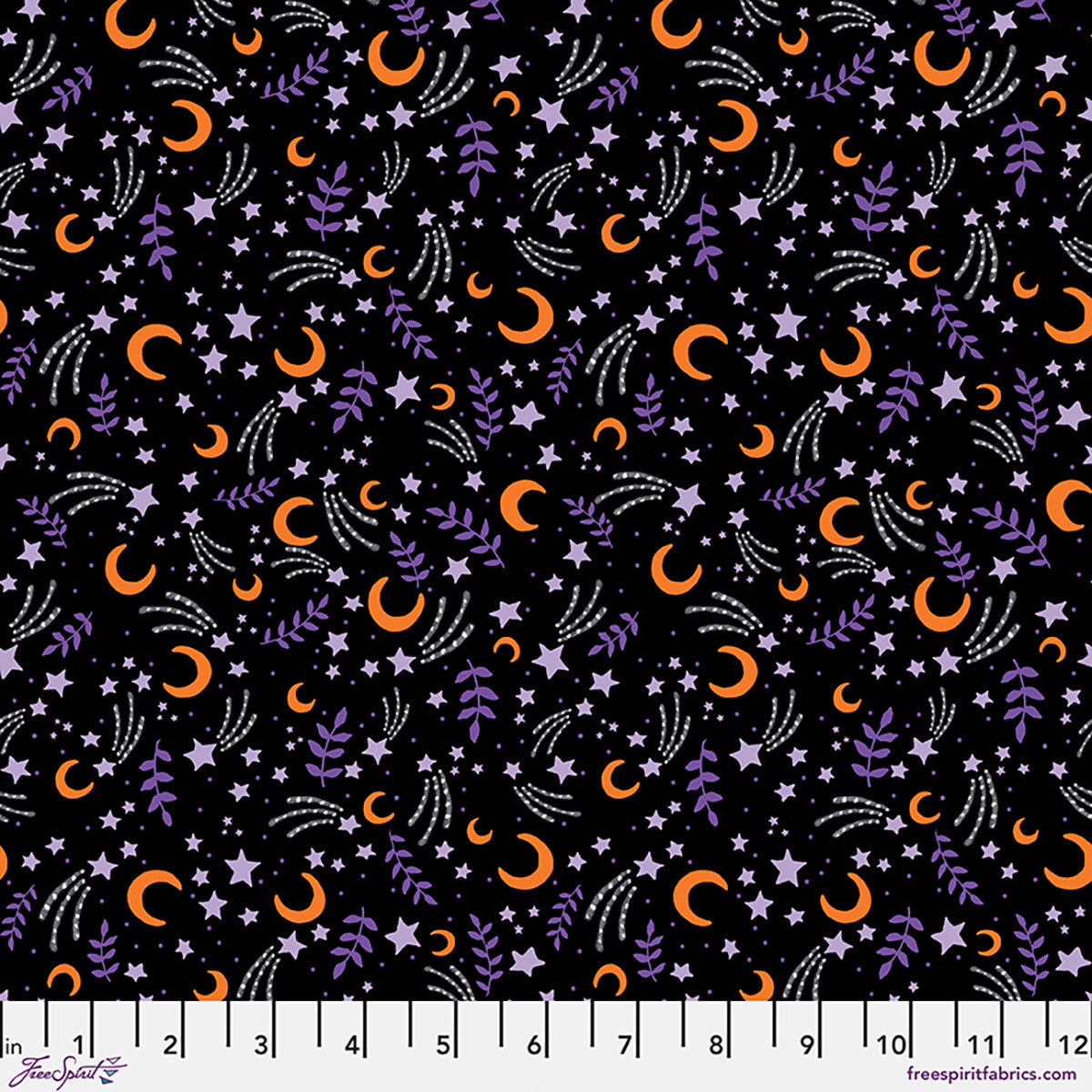Moonlit Mischief October Sky Stars Moon Black Mary Engelbreit Free Spirit Cotton Fabric FS-PWMY051.BLACK | US Fabric Shop