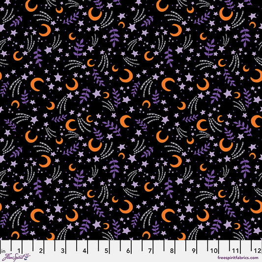 Moonlit Mischief October Sky Stars Moon Black Mary Engelbreit Free Spirit Cotton Fabric FS-PWMY051.BLACK