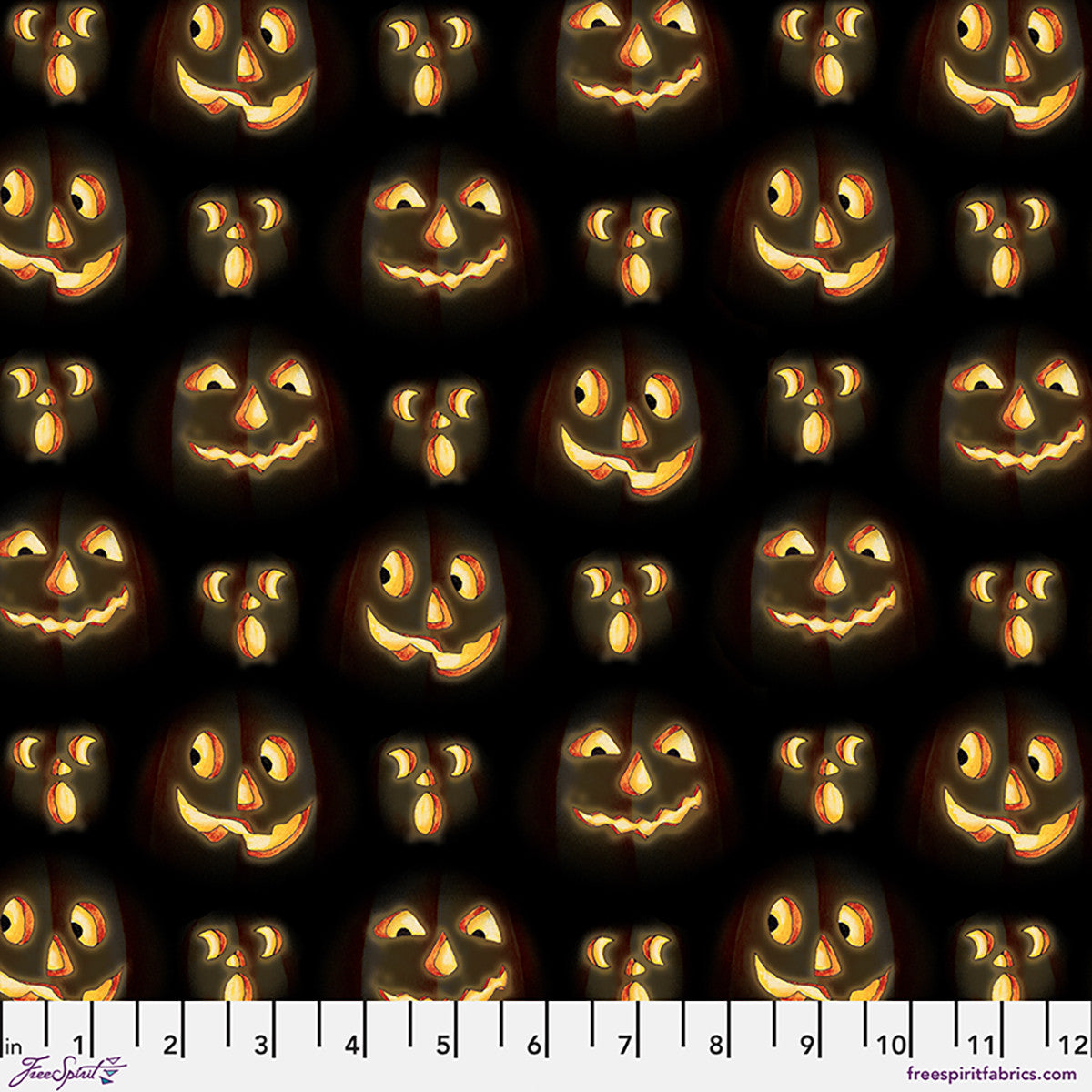 Moonlit Mischief Pumpkin Glow Jack O Lantern Black Mary Engelbreit Free Spirit Cotton Fabric FS-PWMY048.BLACK