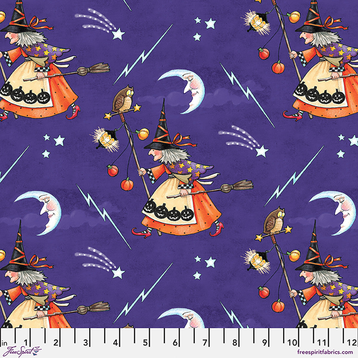 Moonlit Mischief Witchs Nightly Walk Purple Mary Engelbreit Free Spirit Cotton Fabric FS-PWMY052.PURPLE