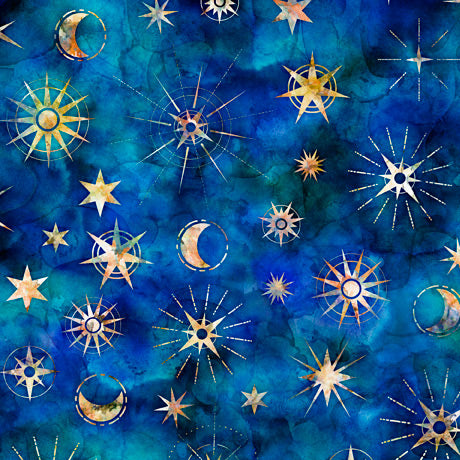 Moonshadow Star Toss Blue Dan Morris Quilting Treasures Cotton Fabric