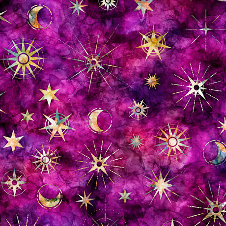 Moonshadow Star Toss Purple Dan Morris Quilting Treasures Cotton Fabric