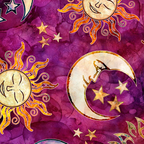 Moonshadow Sun&Moon Toss Purple Dan Morris Quilting Treasures Cotton Fabric