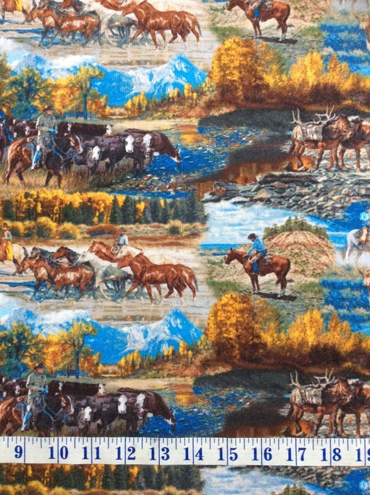 Mountain Pass Cowboys Horses Prairie Whistler Studios Cotton Fabric