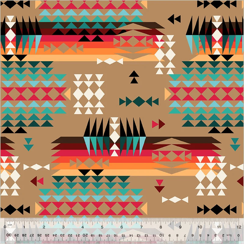 Spirit Trail Mountain Pass Geometric Native 108" Wide Back Tan Whistler Studios Windham Cotton Fabric WF-54285W-1