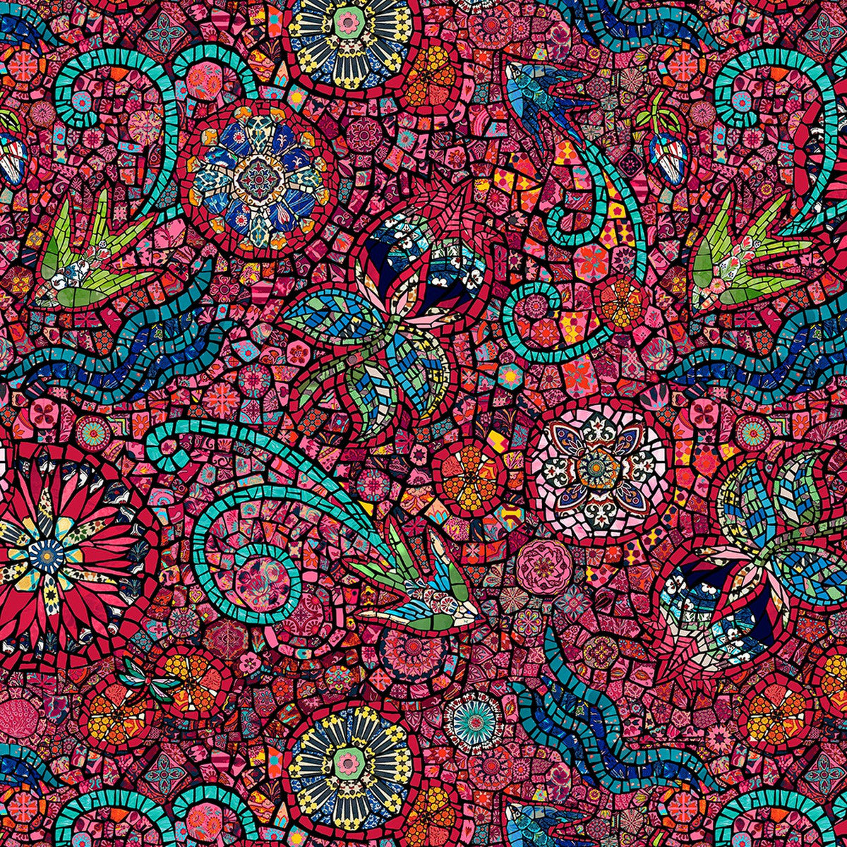 Murano Danieli Grainnde Animal and Floral Abstract Rose Red Odile Bailloeul Free Spirit Cotton Fabric