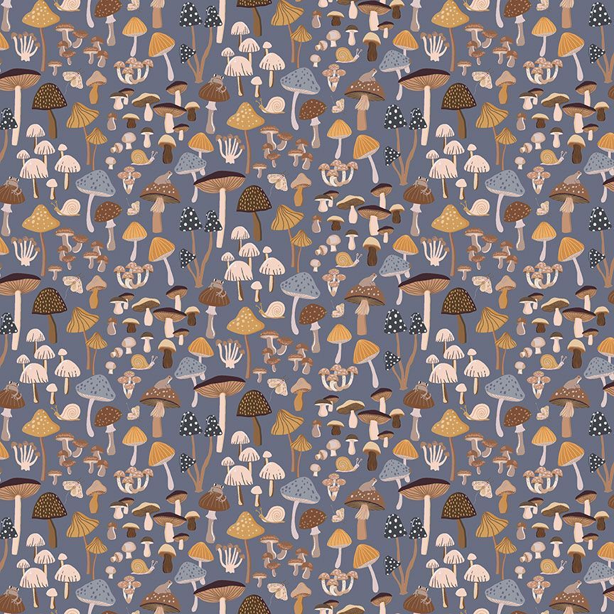 Owl You Need is Love Mushrooms Storm Gray Dear Stella Cotton Fabric