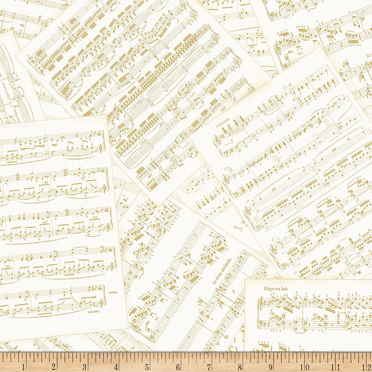 Music Autumn Symphony Packed Metallic Music Notes Cream Timeless Treasures Cotton Fabric