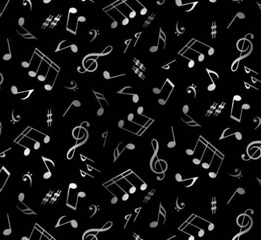 Music Notes Black Jazz Music Elizabeth's Studio Cotton Fabric