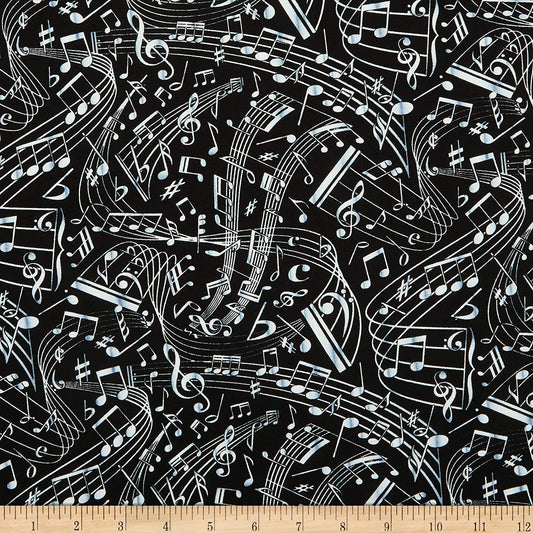 Music Swirling Music Notes Black Timeless Treasures Cotton Fabric