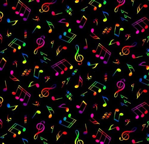 Musical Notes Multi-colored Black Elizabeth's Studio Cotton Fabric