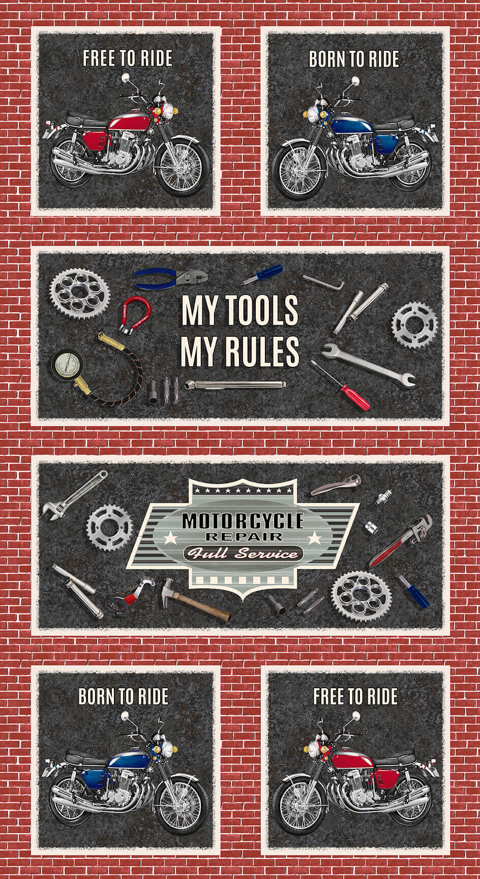 My Tools My Rules Motor Plate Black Pattern Wheel Studio Henry Glass Cotton Fabric