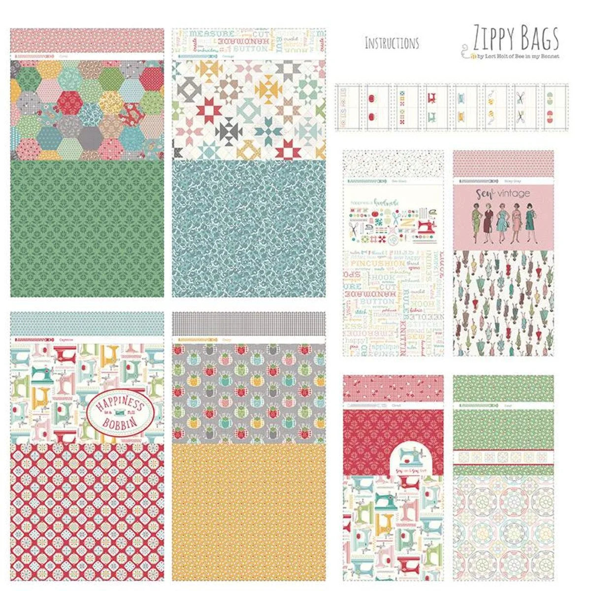 My Happy Place Home Decor Zippy Bags Panel 54"x54" Lori Holt Riley Blake Cotton CANVAS Fabric RB-HD11216